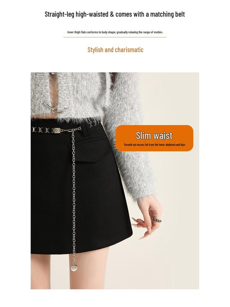 Women's 2026 Retro Plaid Woolen Chain High-Waist Bodycon A-line Skirt