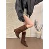 Hot Girl Oni! Trendy Leopard Print Pointed Toe Wedge Trouser Boots Women's Autumn Detachable Belt Buckle Mid-leg Boots