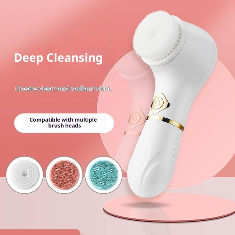 3 In 1 Electric Silicone Facial Brush Cleaner Vibration Rotating Massage Pore Cleansing Instrument Waterproof Beauty Tool