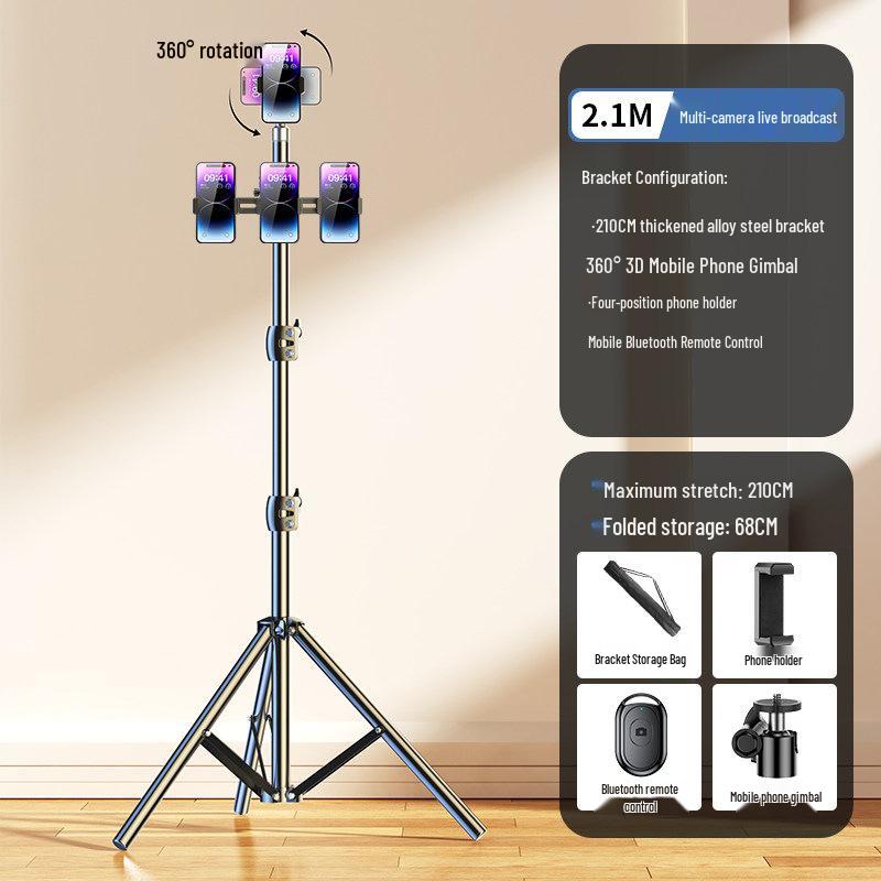 Selfie Stick Tripod with Phone Holder & Fill Light for Live Streaming and Photography