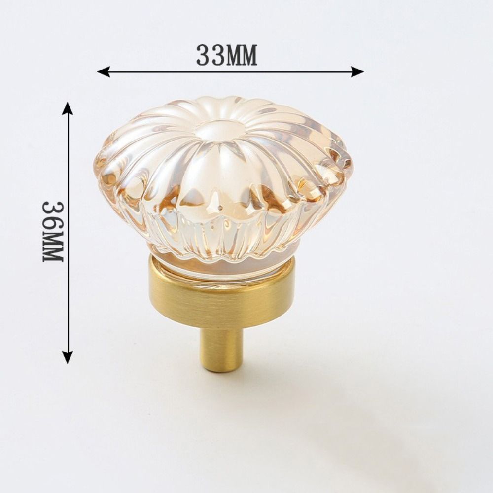 Gold Base Kitchen Cabinet Knobs Champagne / Transparent Wardrobe Handles Cabinet Door
