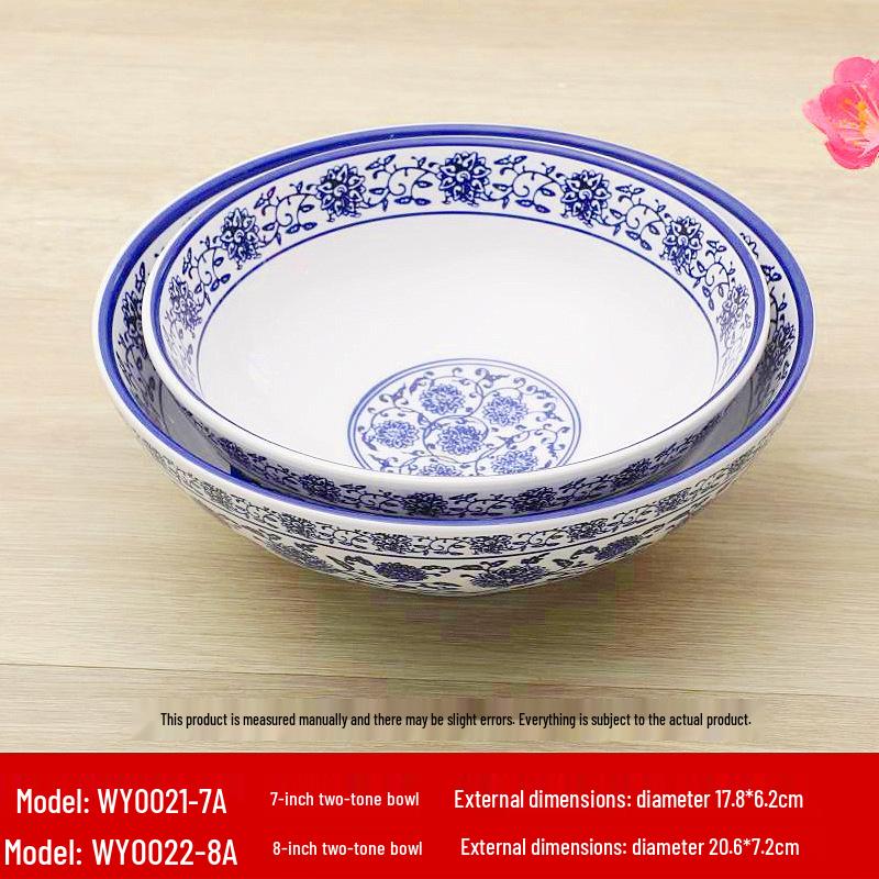 Retro Blue & White Melamine Dinnerware Set: Noodle & Soup Bowls, Plates for Restaurants & Noodle Shops