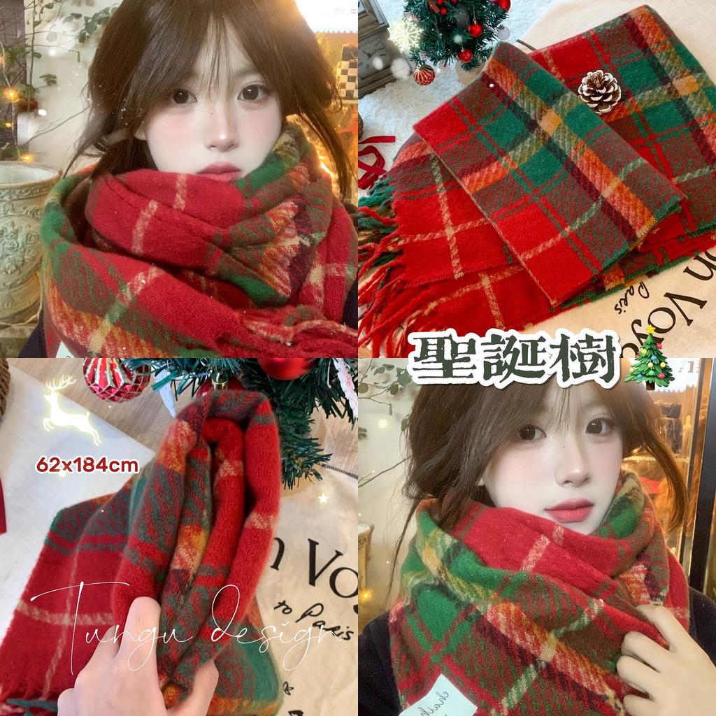 New Year's Red Plaid Scarf Women's Winter Warmth Imitation Cashmere Retro Christmas Student Couple Scarf Men's Shawl Tide