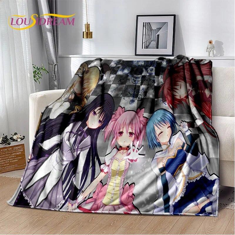 3D süße Puella Magi Madoka Magica Cartoon-Decke, weiche Überwurfdecke für Zuhause, Schlafzimmer, Bett, Sofa, Picknick, Reise, Decke für Kinder