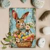 Tin Sign Retro Easter Rabbit Floral Wall Art Home Holiday Decor Metal Poster