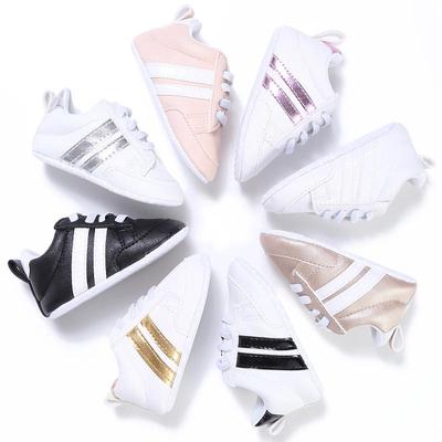 Baby Shoes Newborn Boys Sneaker Girls Two Striped First Walkers Kids Toddlers Lace Up PU Leather Soft Soles Sneakers