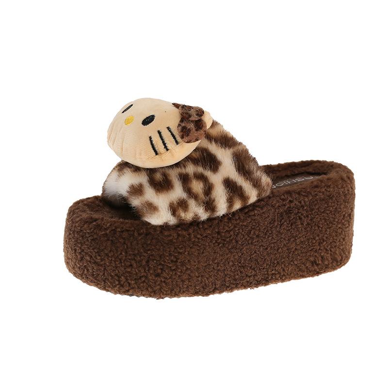 Herbst und Winter 2025 niedliche Kätzchen Baumwollpantoffeln für Damen Zuhause rutschfest Internet-Berühmtheit Mode Leopardenmuster flauschige Pantoffeln Damen Oberbekleidung