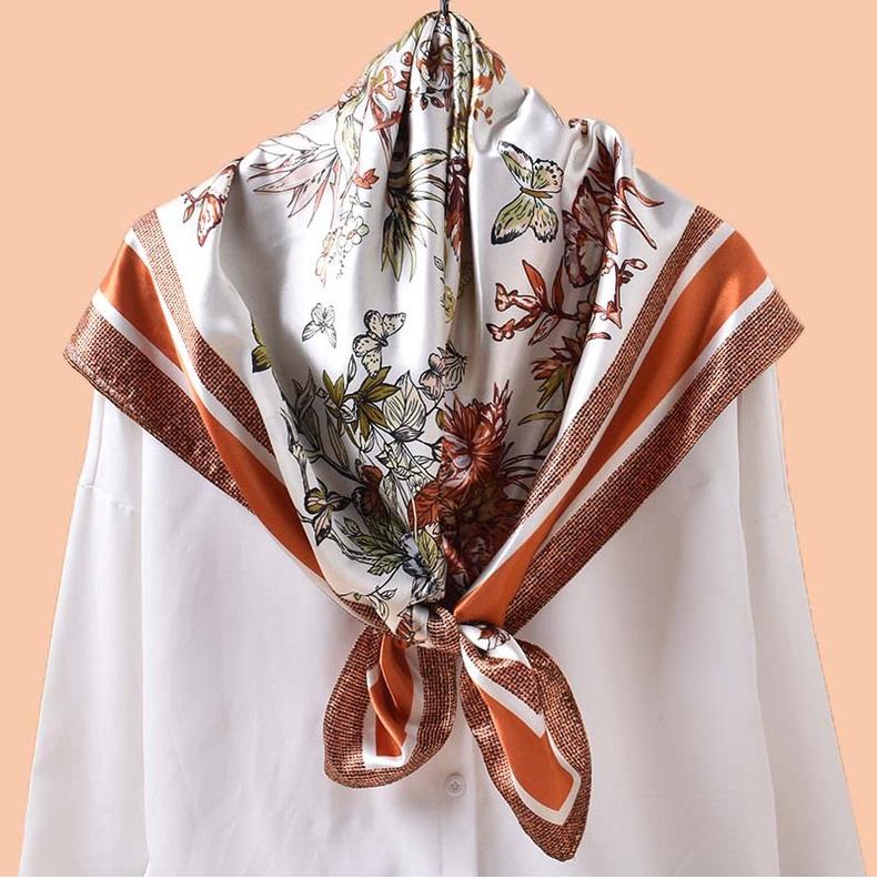 

High Quality Silk Satin Square Scarf Womens Hijab Bandana Muslim Headscarves Shawl Wrap Ladies Headband Neckerchief Foulard 90cm 90X90cm помаранчевий