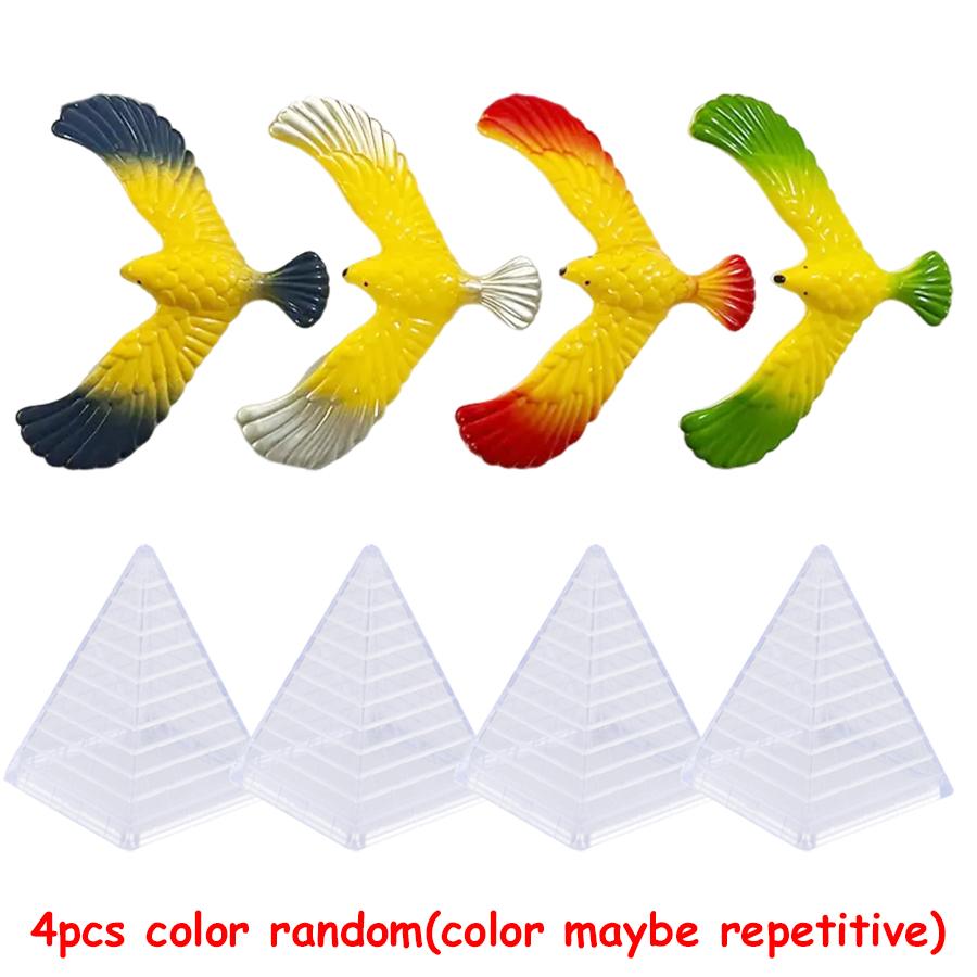 4pcs Balancing Eagle with Pyramid Stands Finger Balance Bird Creative Desktop Decorative Ornaments Novelty Trick Party Gifts