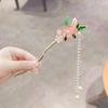 Antique Tassel Pearl Peach Blossom Hairpin Hanfu Sweet Flower Step Hairpin Disc Hair Cheongsam Headdress