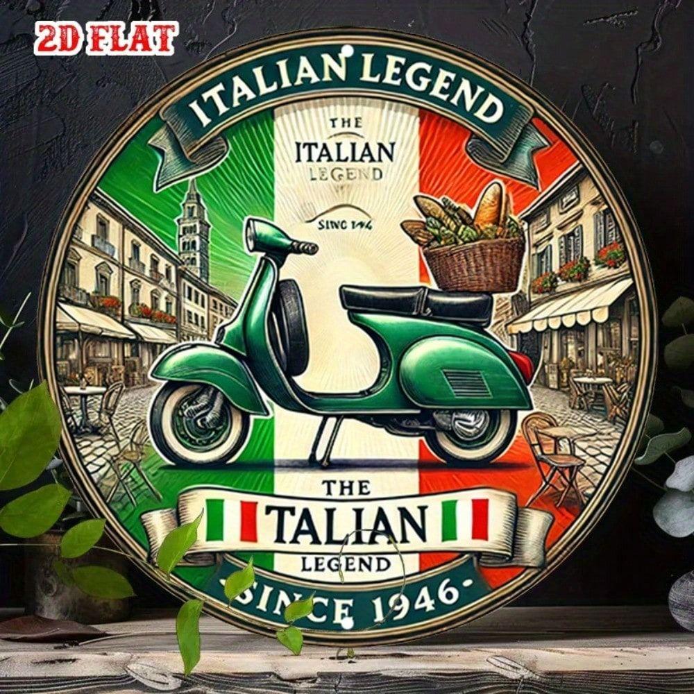 

Metal Wall Art Vintage Italian Scooter Sign Retro Round Aluminum Poster for Cafe