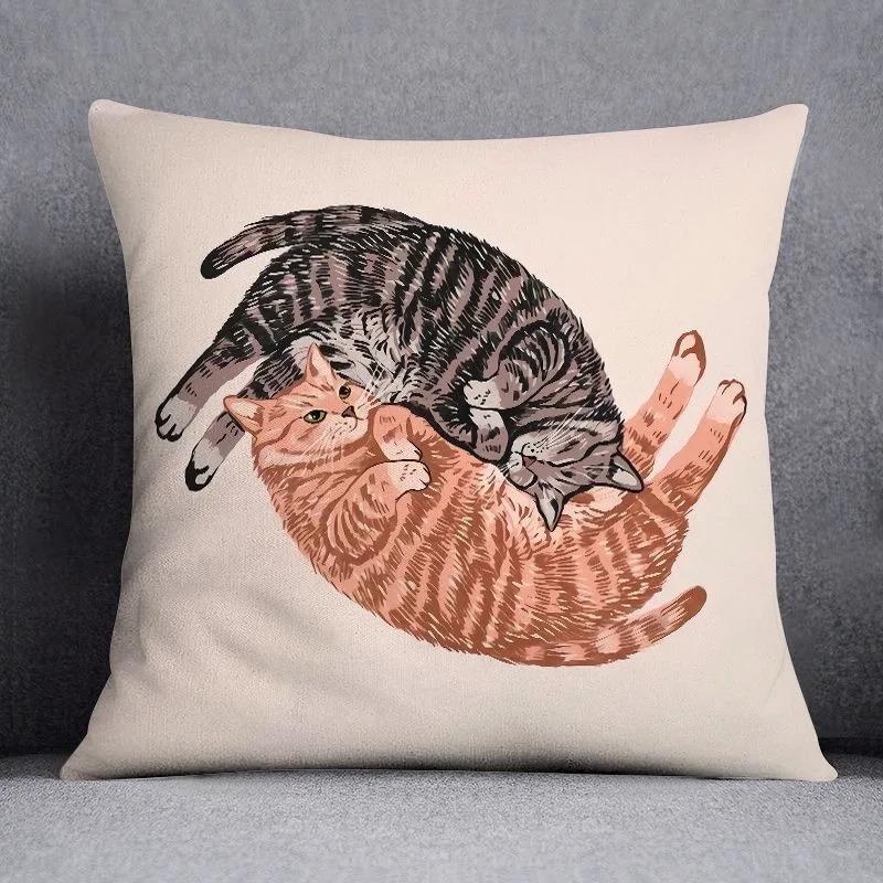 Nordic style cute cat illustration print cushion cover living room bedroom sofa car office seat pillow cover pillowcase