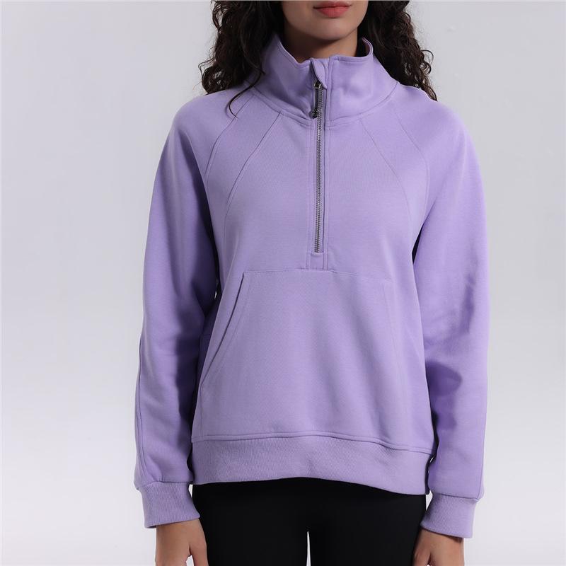 

Осенне-зимний топ для йоги Lulu из чистого хлопка: Спортивная куртка со стойкой воротником, модный свитшот на молнии до середины для бега и фитнеса. L (60-70 kg)