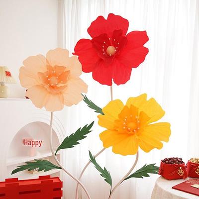 Fiori di Carta Pieghettati 3D per Decorazioni di Matrimonio - Rosso Vino, Rosa, Pesca; Regalo di Proposta Cinese