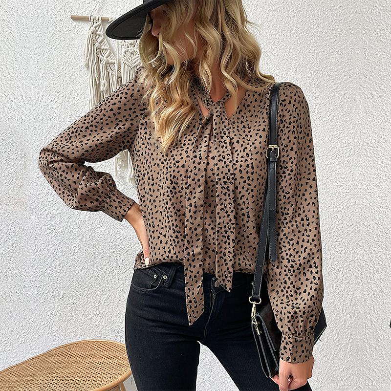 YYFS Women's Fashion Casual Leopard Print Long Sleeve Blouses & Shirts