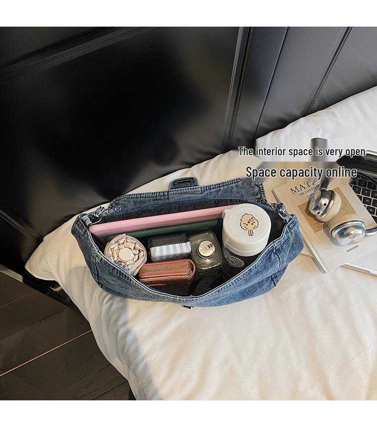 Geantă Tote de Umăr cu Lanț din Denim de Capacitate Mare pentru Femei, Geantă de Mână de Navetă High-End 2025