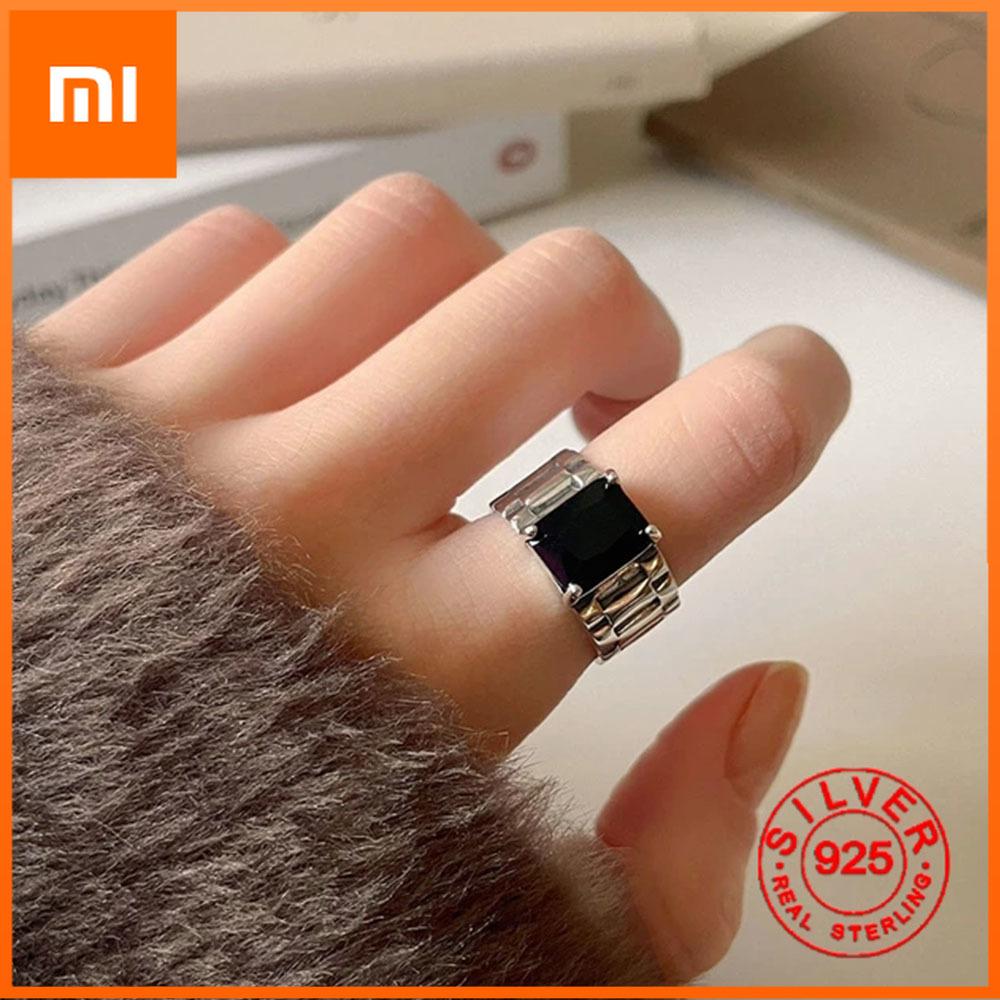 Xiaomi BFCLUB Silver Color Simple Black Punk Rings For Women Geometric Fashion Open Adjustable Handmade Party Jewelry Gift Allergy