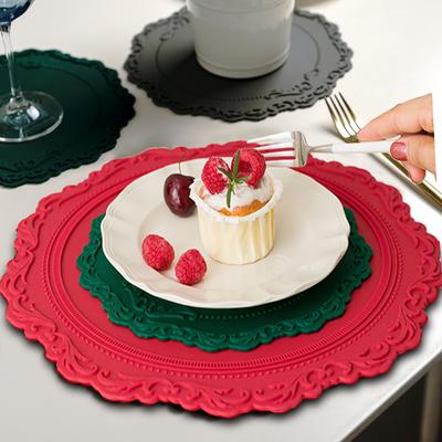 12/23/35cm Silicone Placemat Round Flower Coffee Dinner Table Mat Embossed Pink Coaster Heat Resistant Kitchen Tableware Mat