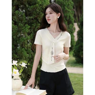 Women's Niche Design V-Neck Short Sleeve T-Shirt