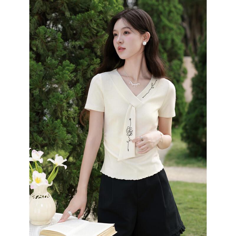 Women s Niche Design V-Neck Short Sleeve T-Shirt S