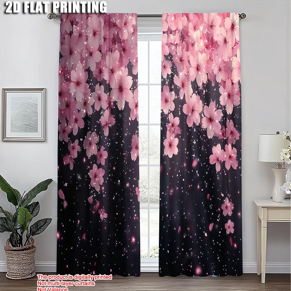 2pcs   Popular Curtain Panels 2D plane printing Cherry Blossom Pink Floral Polyester (without rod) Festive Ldeal for Living Room