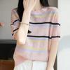 Navava Men Casual STripe Round Neck ShorT Sleeve KniT T shirT Nk3622