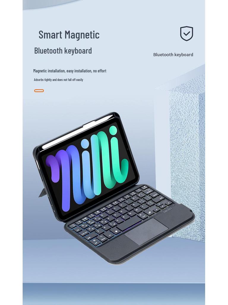 Magnetic Bluetooth Keyboard Case for iPad Mini 6 & 7 Tablets, 8.3" with Pen Slot, Smart Touchpad, and Backlit Keys