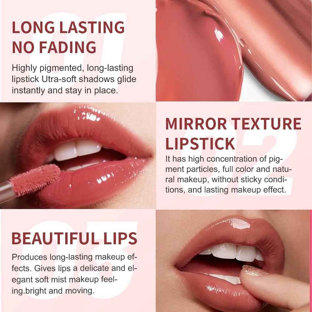 Fit Colors Marbled Mirror Lip Gloss, 5 Vibrant Shades, Moisturizing Hydrating Long-Lasting Liquid Lipstick, Non-Sticky Formula