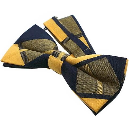 [Bowties.jp] Yellow Navy Check Bow Tie (Easy to Wear) bd216