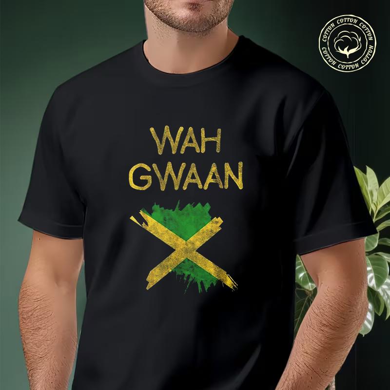 Wah Gwaan Jamaica Flag Jamaican Pride Reggae Vacation Motorcycle T-Shirt Men Cotton Tees O-neck