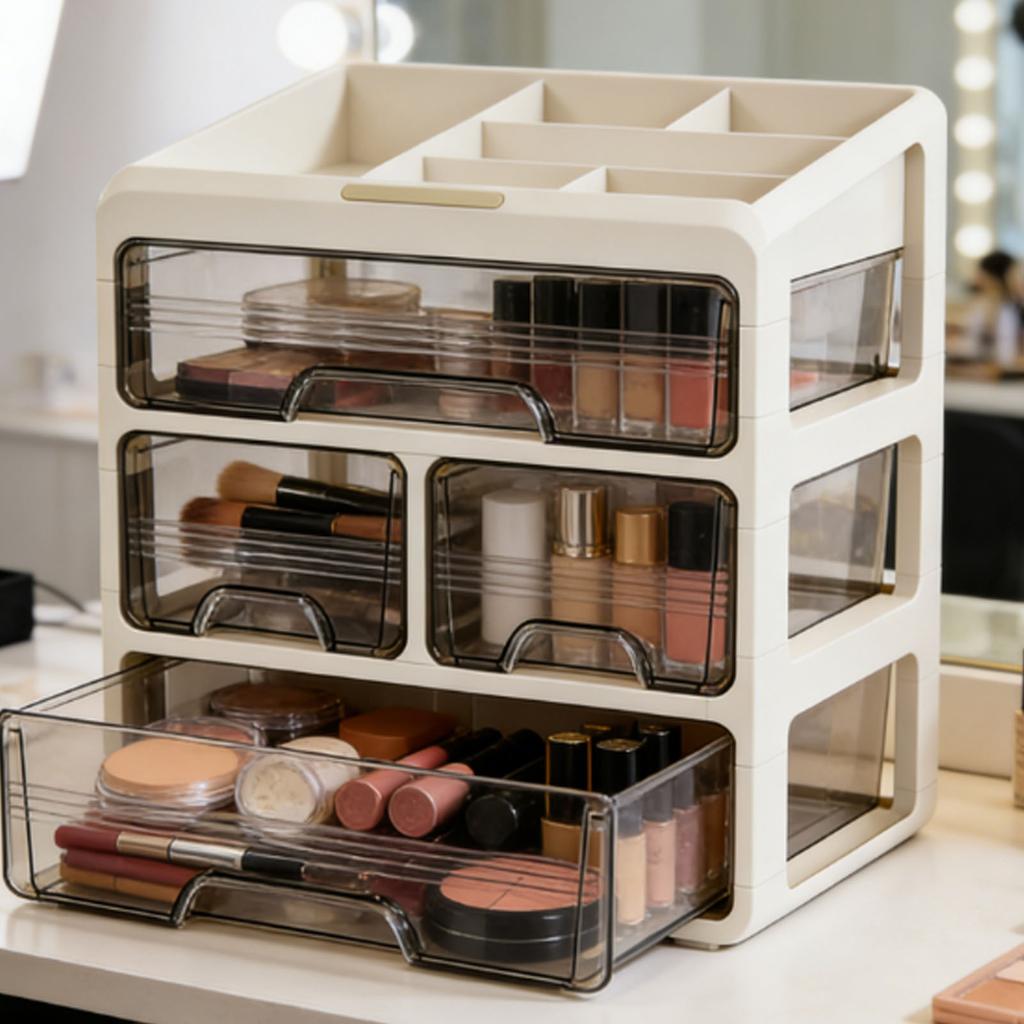 Makeup Organizer with 4 Drawers 4 Tier Plastic Multi Compartments Cosmetic Display Case Skincare Holder for Bathroom