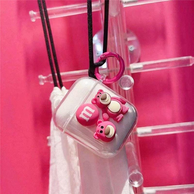 Cute Cartoon Strawberry Bear Pink Girl Heart Earphone Case Is Suitable For Airpods 1 Generation/2 Generation/3 Generation