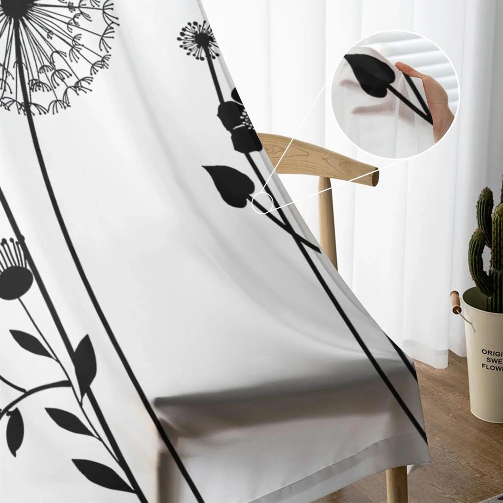 Květiny pampelišky Tylové závěsy do obývacího pokoje Průsvitné moderní závěsy do ložnice