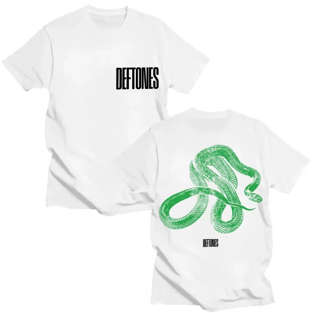 Rock Band Deftones Grünes Schlangenmuster T-Shirt Privates Musikalbum Retro Modetrend Sommerdruck 100% Reine Baumwolle T-Shirt