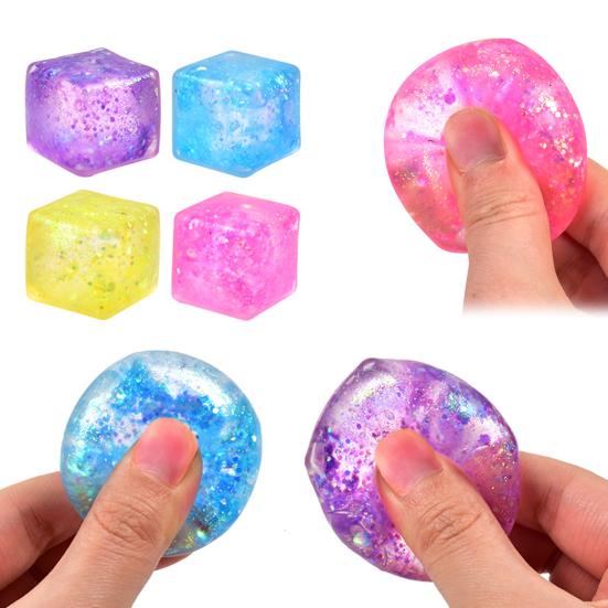 Glitter Cube Squeeze Toy Anxiety Relief Stress Cube Squeeze Sensory Toy Slow Rising Office Workers Relaxation Stress Ball Desk Toy