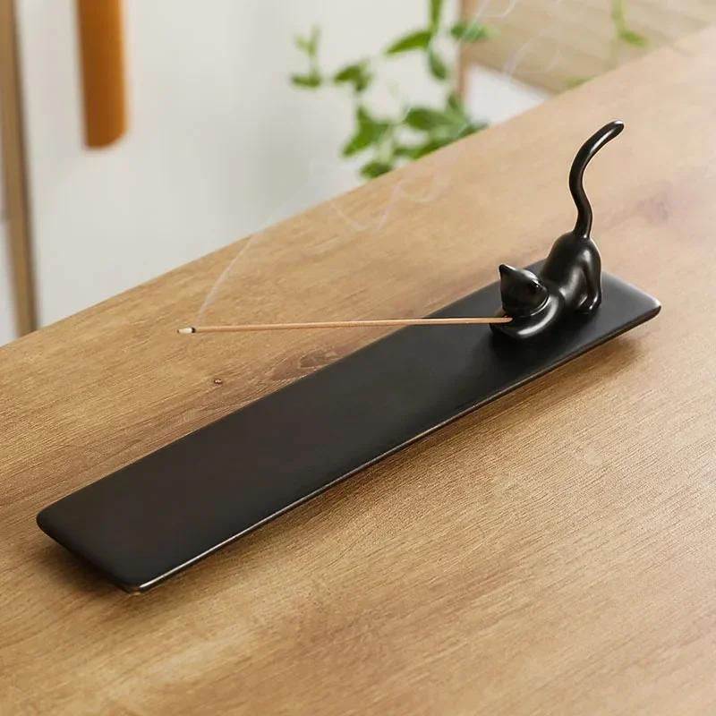 1pc,Home Decor Incense Burner Cute Cat Lovely Rabbit Incense Stick Holder Ceramic Handicraft Girl Friend Gifts- Without Incense