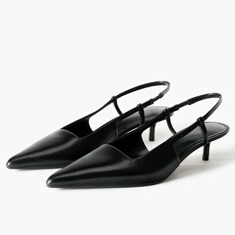 

Fashion Sexy Black Pointed Toe Pumps Women Fashion Shallow Back Strap Thin Heel Dress Shoes Comfort Soft Leather Commuting Office Shoes 42 чёрный
