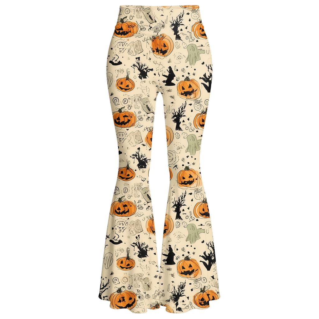 Women's Halloween Print Yoga Pants - Flared Leggings, Casual Stretchy Bell Bottom Pants for Women, for Yoga, Daily Wear and Party