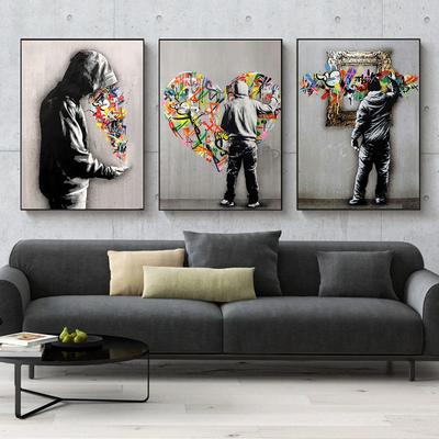 Straßen-Graffiti-Wandkunst, Gemälde, Herz-Poster, modernes abstraktes Wandgemälde, beliebte Kunstwerke für Leinwanddrucke, Heimdekoration, Galerie