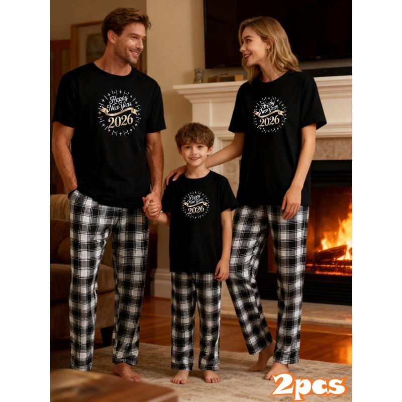 2026 Family Matching Holiday Set, Breathable Short Sleeve Tops & Vintage Checkered Trousers for Dinners