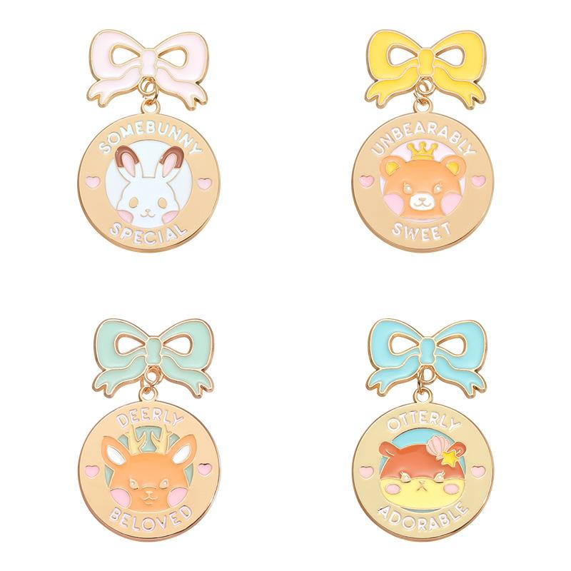 And Fun Colorful Cartoon Animal Brooch Featuring Elegant Bow Design And Versatile Alloy Construction