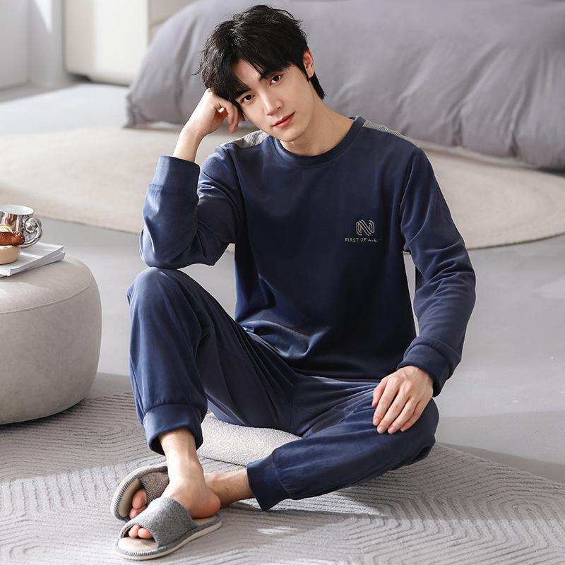 Pajamas Men'S Autumn And Winter Island Fleece Fleece Spring And Autumn Coral Fleece Thin Fleece Homewear Set