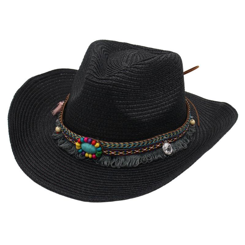 Western Cowboy Straw Hat Summer Sun Hat Beach Hat Ethnic Sun Hat Tibetan Curling