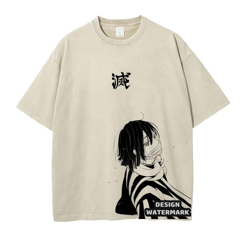 Anime Inosuke Tshirts Oversized Vintage Washed KKimetsu No Yaiba T Shirt Tanjirou Zenitsu Kyoujurou Tops Tees Man Cotton