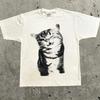 Halftone Tabby Cat Retro Pop Art Graphic White T-Shirt | Cat Lover & Y2K/Streetwear Fan Casual Tee