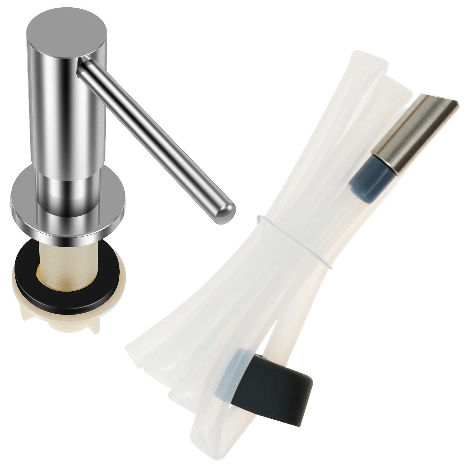 

Дозатор мыла для кухонной раковины и комплект удлинительной трубки Полная латунная головка Силиконовая трубка Подключается к бутылке с мылом напрямую серебряный