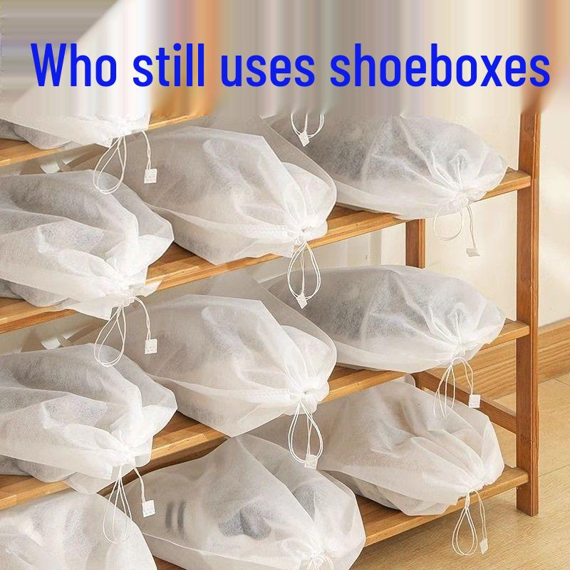 Anti-Yellowing Non-Woven Shoe Storage Bag with Sun Protection, Moisture-Proof & Dustproof Features, Thick Drawstring Cover for White Shoes