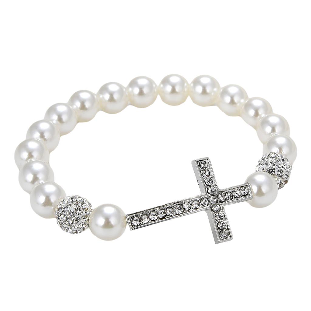 Jewelry Bracelet Imitation Pearl Beaded with Crucifix Bracelets Fashion Decorat 1