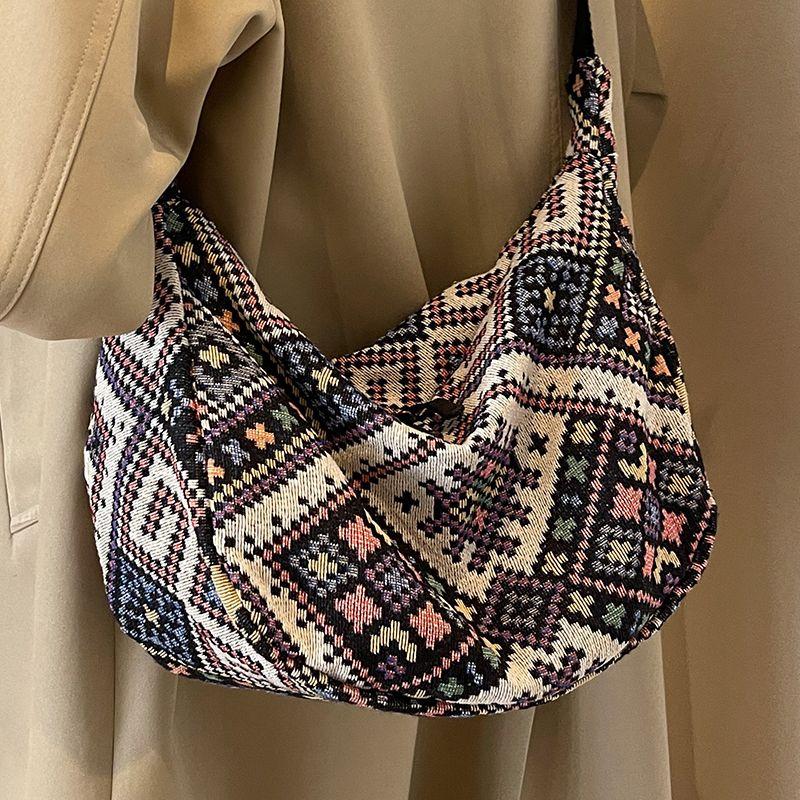 Velkokapacitní etnická taška na knedlíky pro ženy, taška přes rameno, plátěná crossbody taška