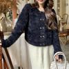 French small fragrant style imitation mink knitted cardigan women's autumn and winter temperament elegant round neck solid color double-breasted